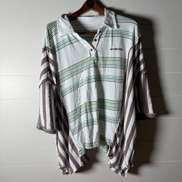 We The Free Oversized Polo Stripes Vertical and Horizontal Sz XL - Picture 1 of 10